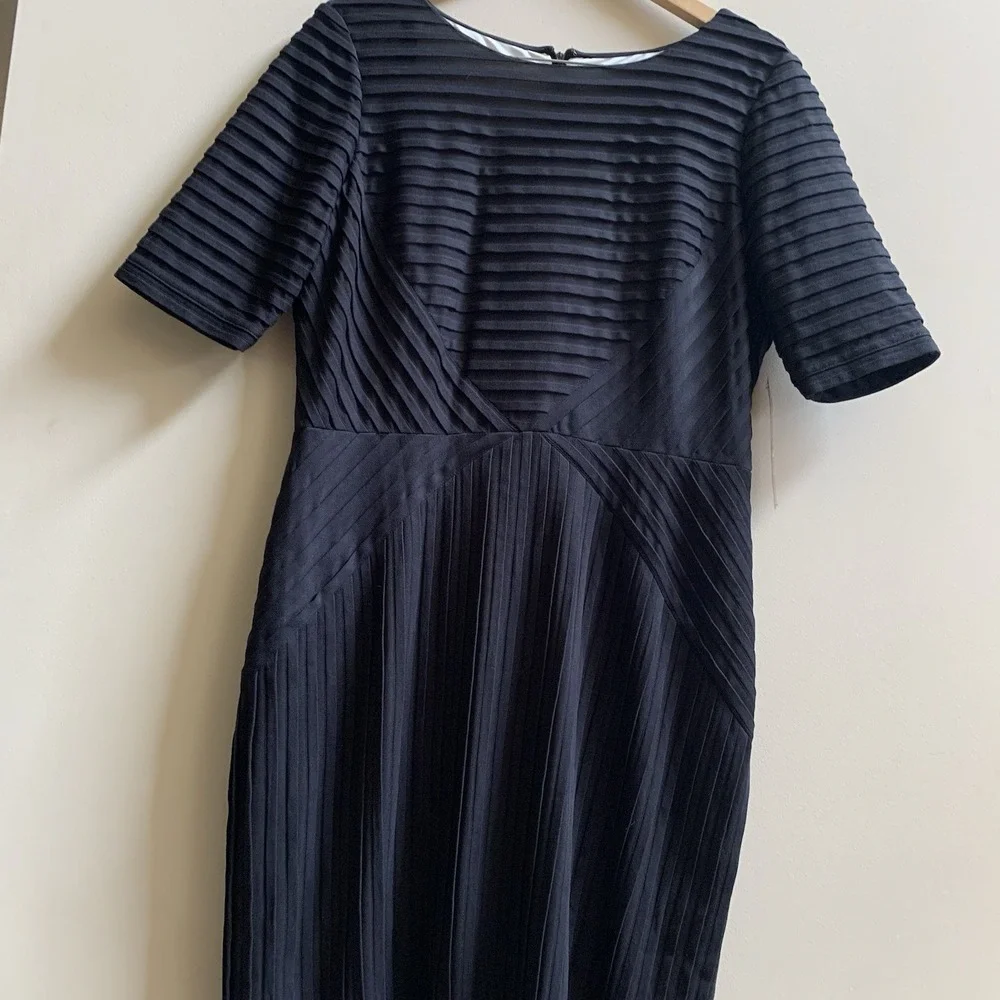 TAHARI ARTHUR S LEVINE PETITE SZ-14P Women's Black Dress 3/4Sleeves-Pleats NWT